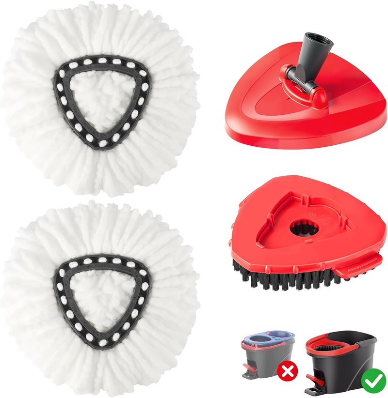 FMINGYU 4-in-1 Mop Heads Replacements for O Cedar EasyWring 1 Tank System, Includes 1 Base | 1 Scrub Brush Head | 2 Spin Mop Heads, Full Set Mop Replace Heads for Cleaning Home, Bathroom & Kitchen - Image 1